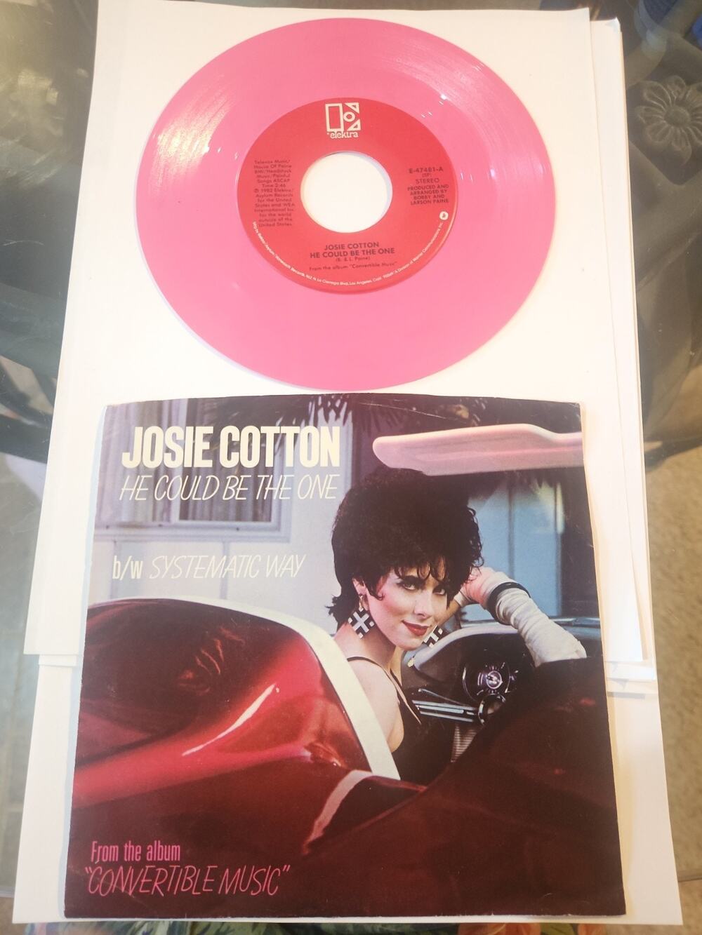 Josie Cotton Convertible Music Record 45 Elektra Pink Vinyl 7"